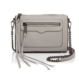 REBECCA MINKOFF Avery Gray Leather Crossbody Bag Silvertone Chain Front Zipper